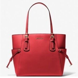 Michael Kors Voyager Small Leather Tote Bag Flame Red BRAND NEW